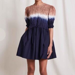 Apiece Apart Aldea Smocked Long Sleeve Organic Cotton Minidress